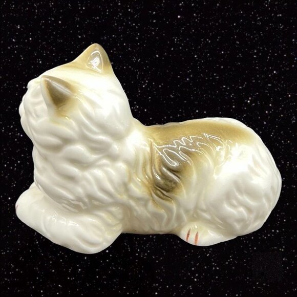 Vintage Genuine Bone China White Gray Cat Kitten Figurine Taiwan 3.5”W 2”T - Picture 5 of 12